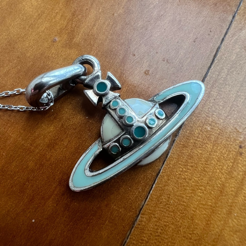 White/Blue Saturn Orb Necklace